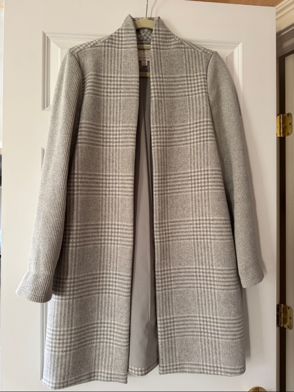 Women's Gray Plaid Open Front Coat